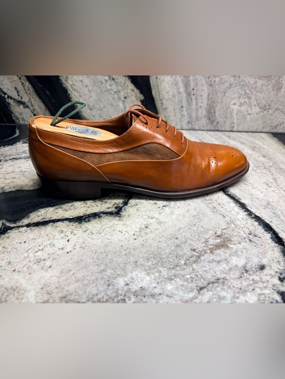 Santoni Handmade Italy Brown Leather & Suede Wingtip Oxfords UK 9 US 10 Rare - Picture 5 of 11